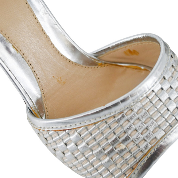 Fendi Silver Metallic Woven Leather Mules Size 37 - Picture 7 of 16